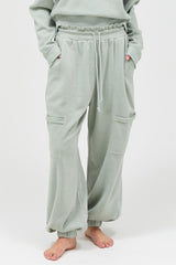 Sage Ruffle Waist Burnout Maternity Jogger Pants