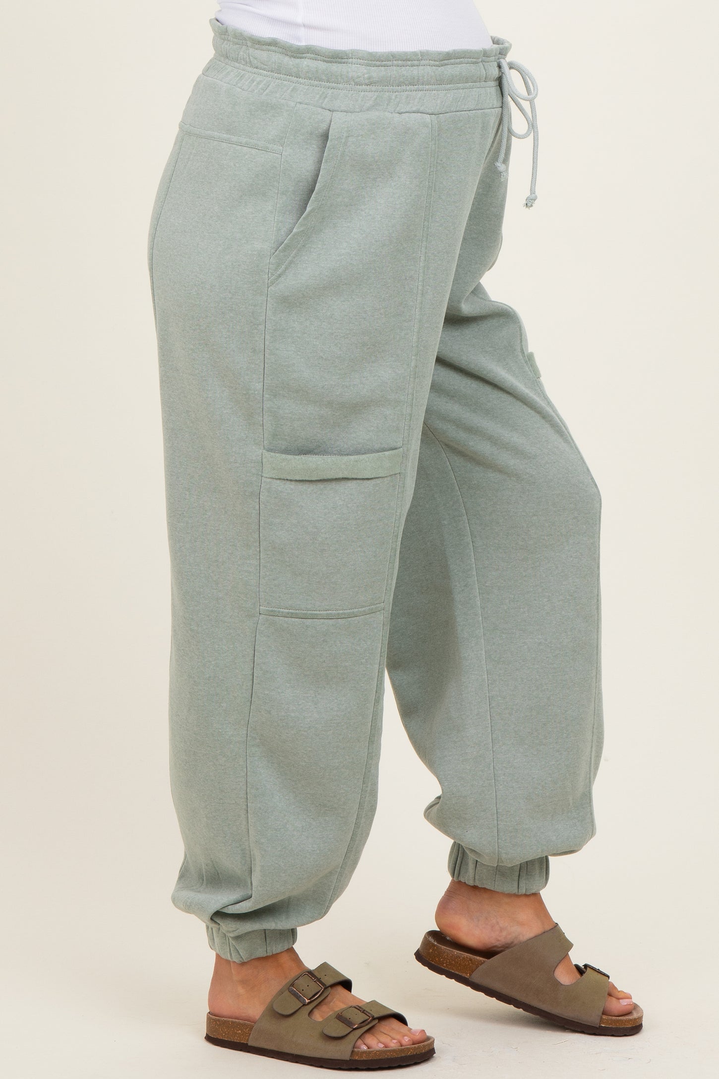 Sage Ruffle Waist Burnout Maternity Jogger Pants