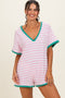 Light Pink Waffle Knit V-Neck Short Sleeve Romper