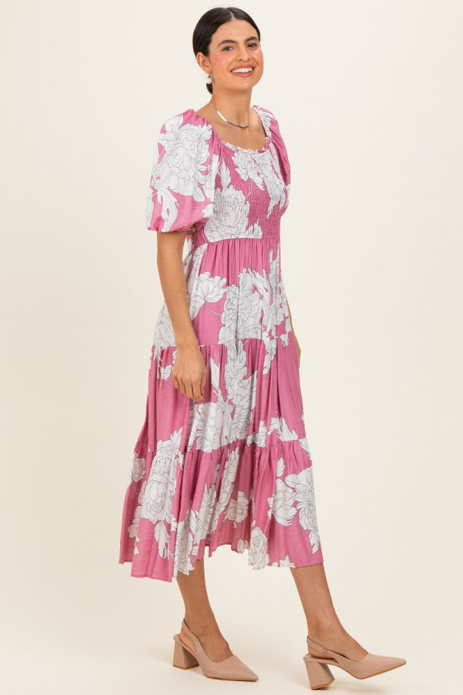 floral cutout midi dress Pink Floral Cutout Tie Back Midi Dress