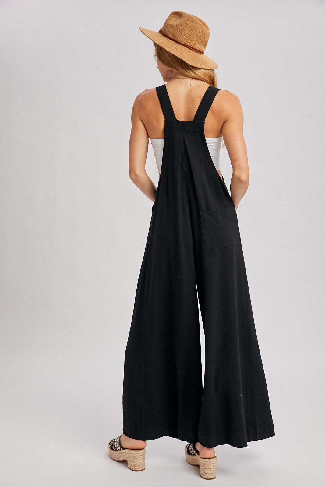 Black Super Wide Leg Overall Jumpsuit