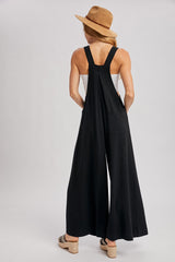 Black Super Wide Leg Overall Jumpsuit