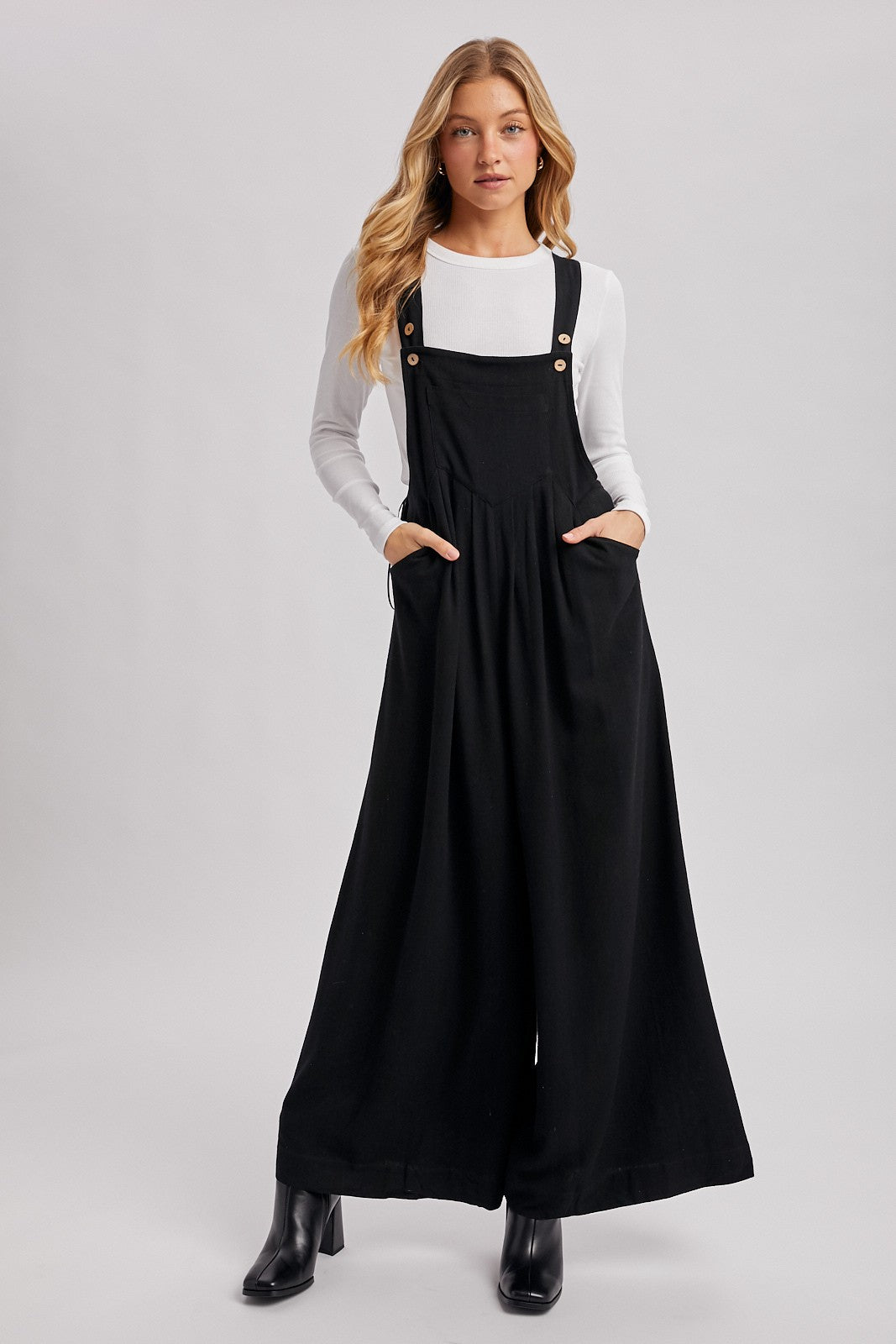 Black Super Wide Leg Overall Jumpsuit