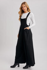 Black Super Wide Leg Overall Jumpsuit