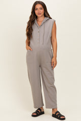 Vintage Taupe Button Up French Terry Maternity Jumpsuit