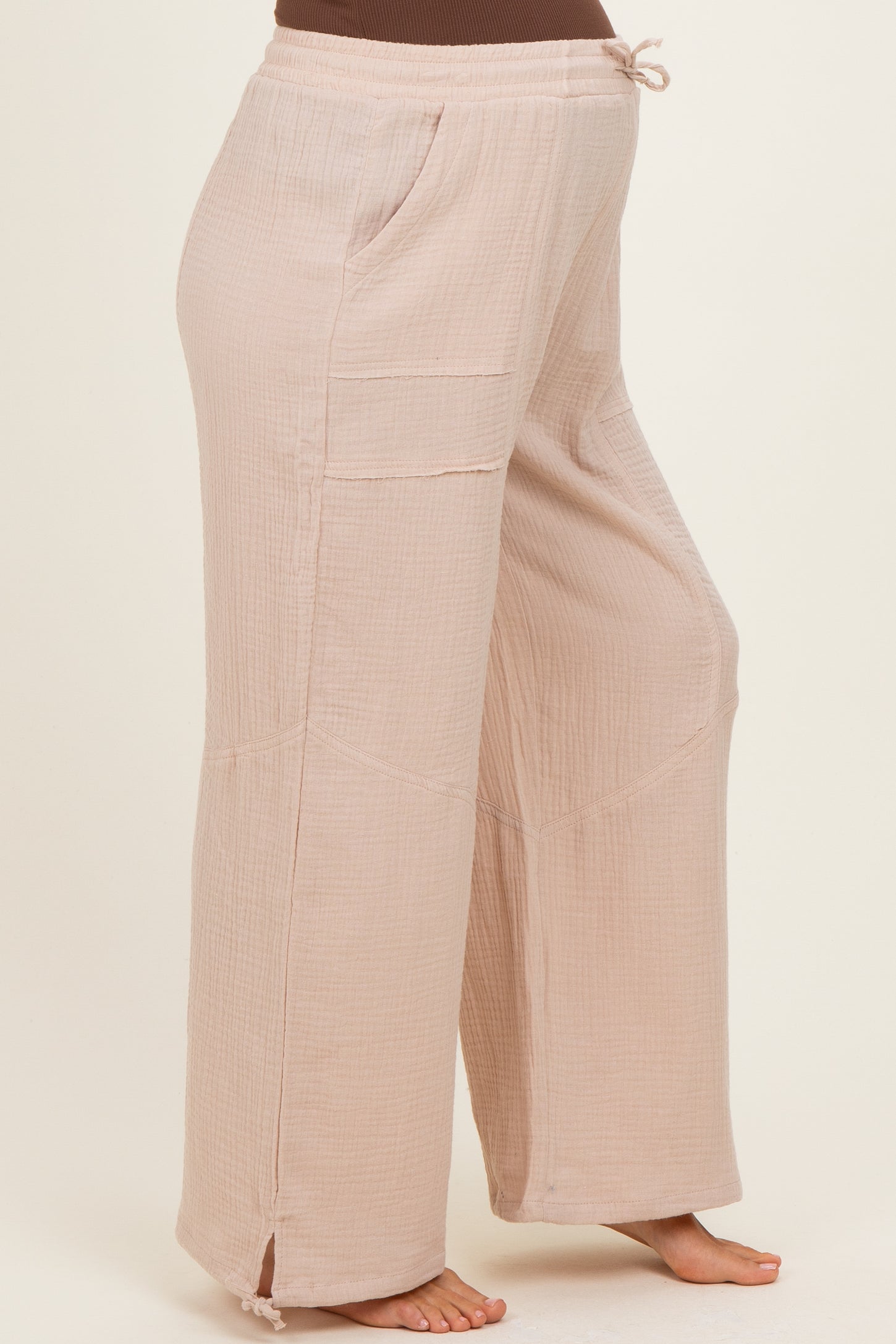 Natural Gauze Cinched Hem Maternity Pants