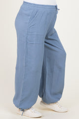Blue Gauze Cinched Hem Maternity Pants