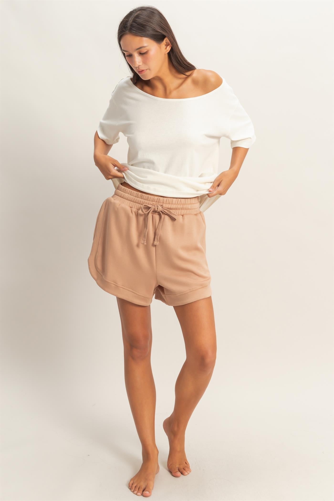 Light Taupe Drawstring Relaxed Fit Shorts