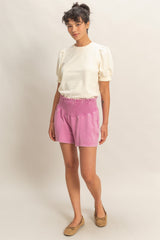 Fuchsia Smocked Waist Mineral Wash Shorts