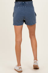 Navy Smocked Waist Mineral Wash Maternity Shorts