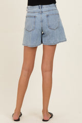 Light Denim Midi Pleated Maternity Shorts