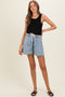 Light Denim Midi Pleated Maternity Shorts