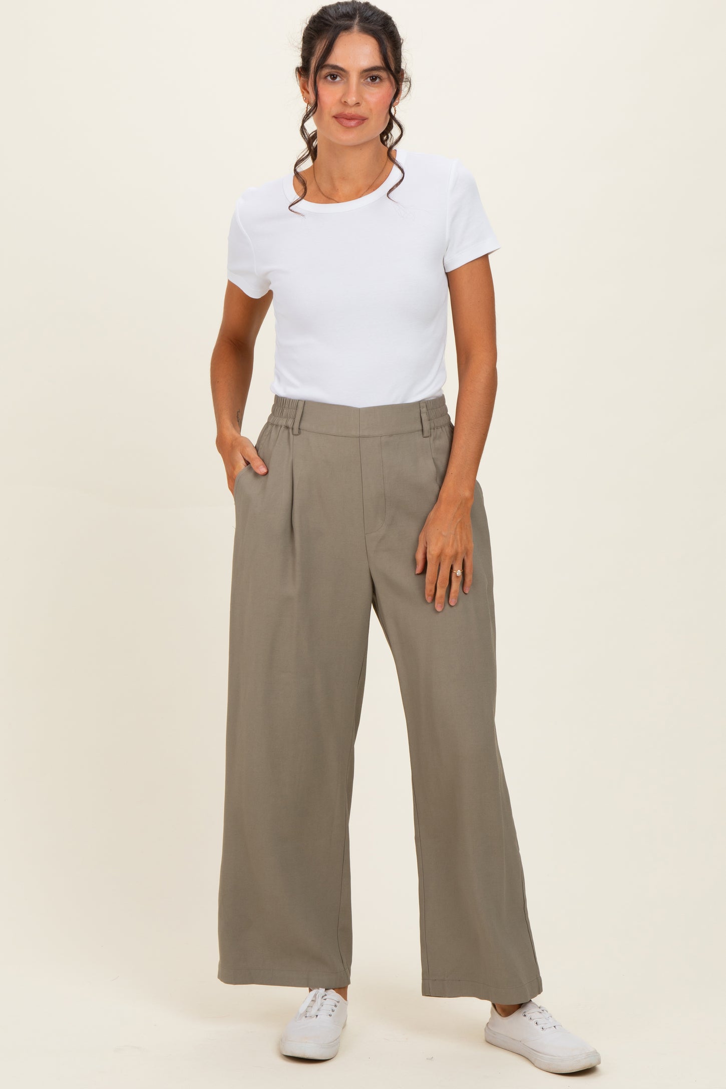 Olive Elastic Waistband Trousers