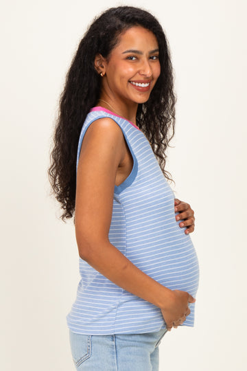 Blue Striped Jersey Maternity Tank Top