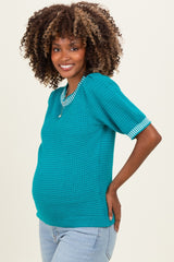 Light Teal Waffle Knit Maternity Sweater Top