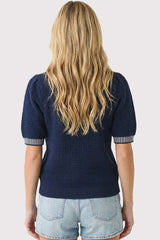 Navy Waffle Knit Sweater Top