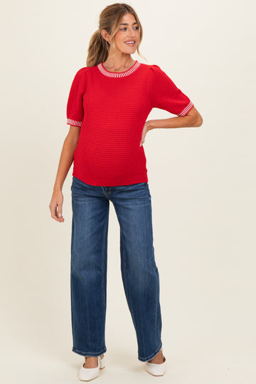 Red Waffle Knit Maternity Sweater Top