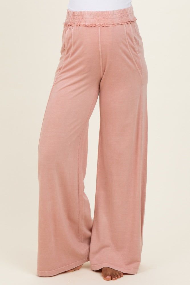 Dusty Pink Mineral Wash Wide Leg Maternity Pants