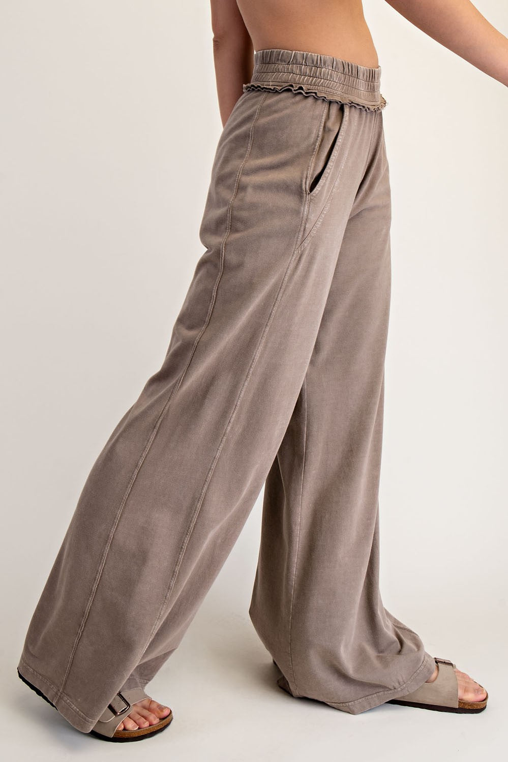 Coffee Mineral Wash Wide Leg Pants