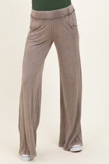 Coffee Mineral Wash Wide Leg Maternity Pants
