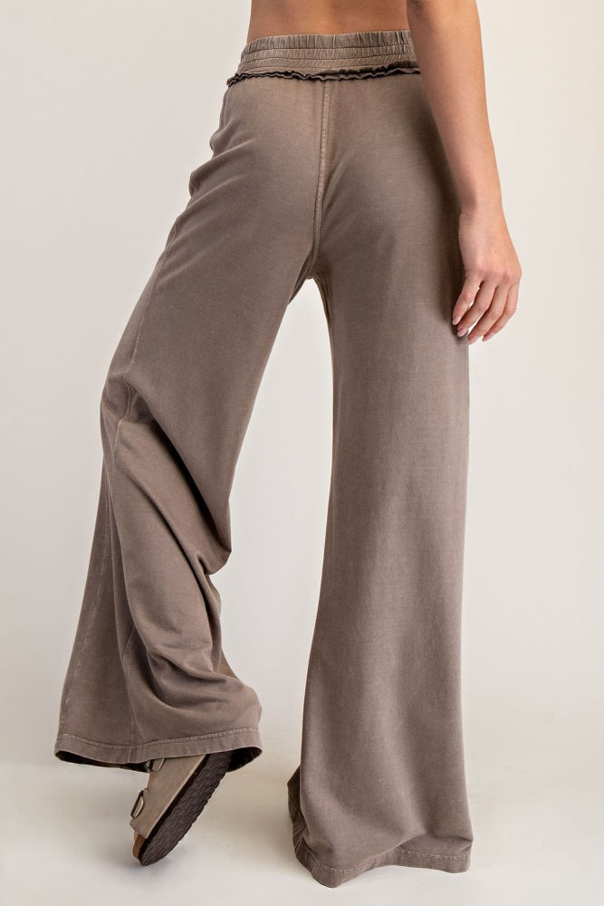 Coffee Mineral Wash Wide Leg Pants
