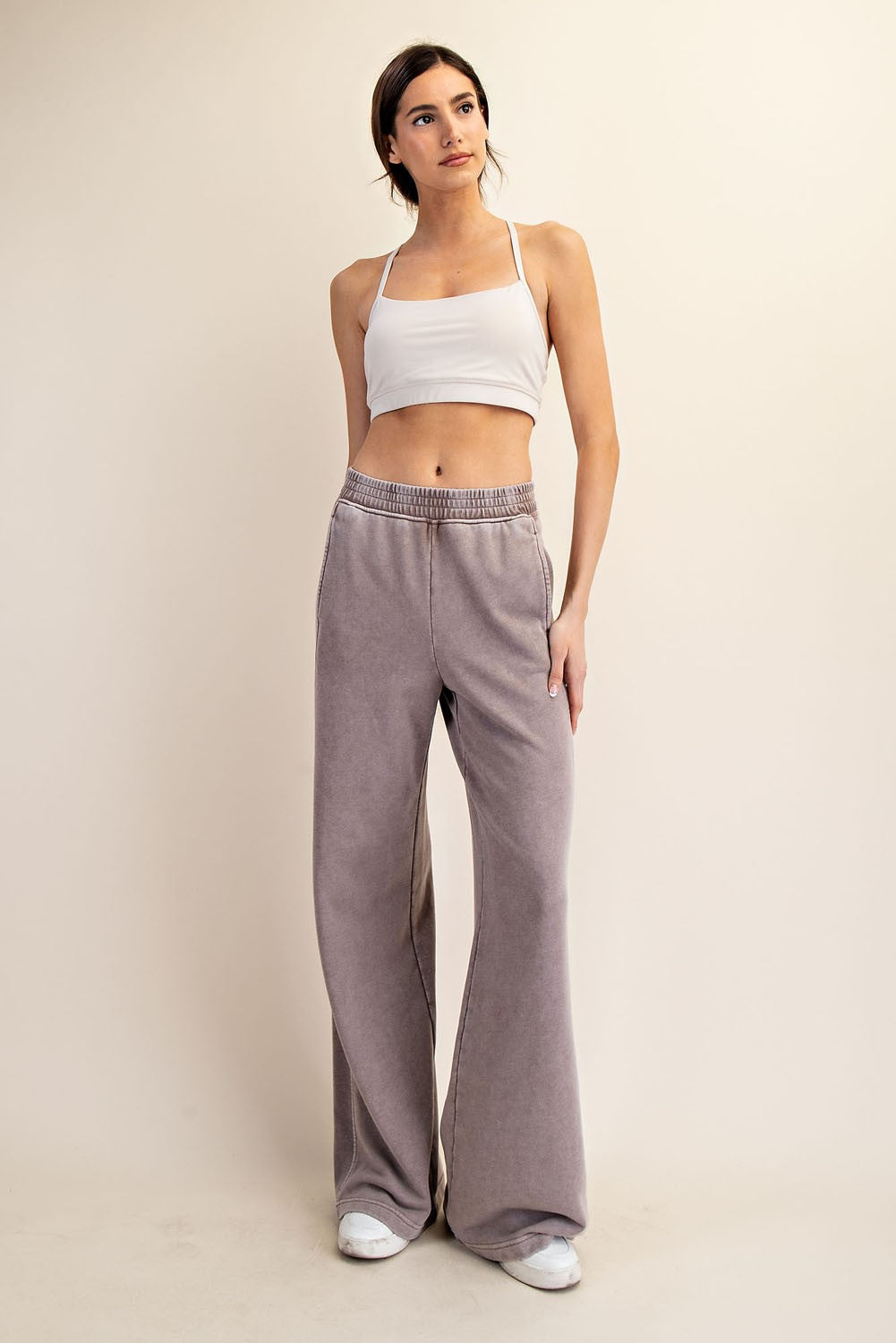 Mocha Mineral Wash Wide Leg Maternity Sweatpants