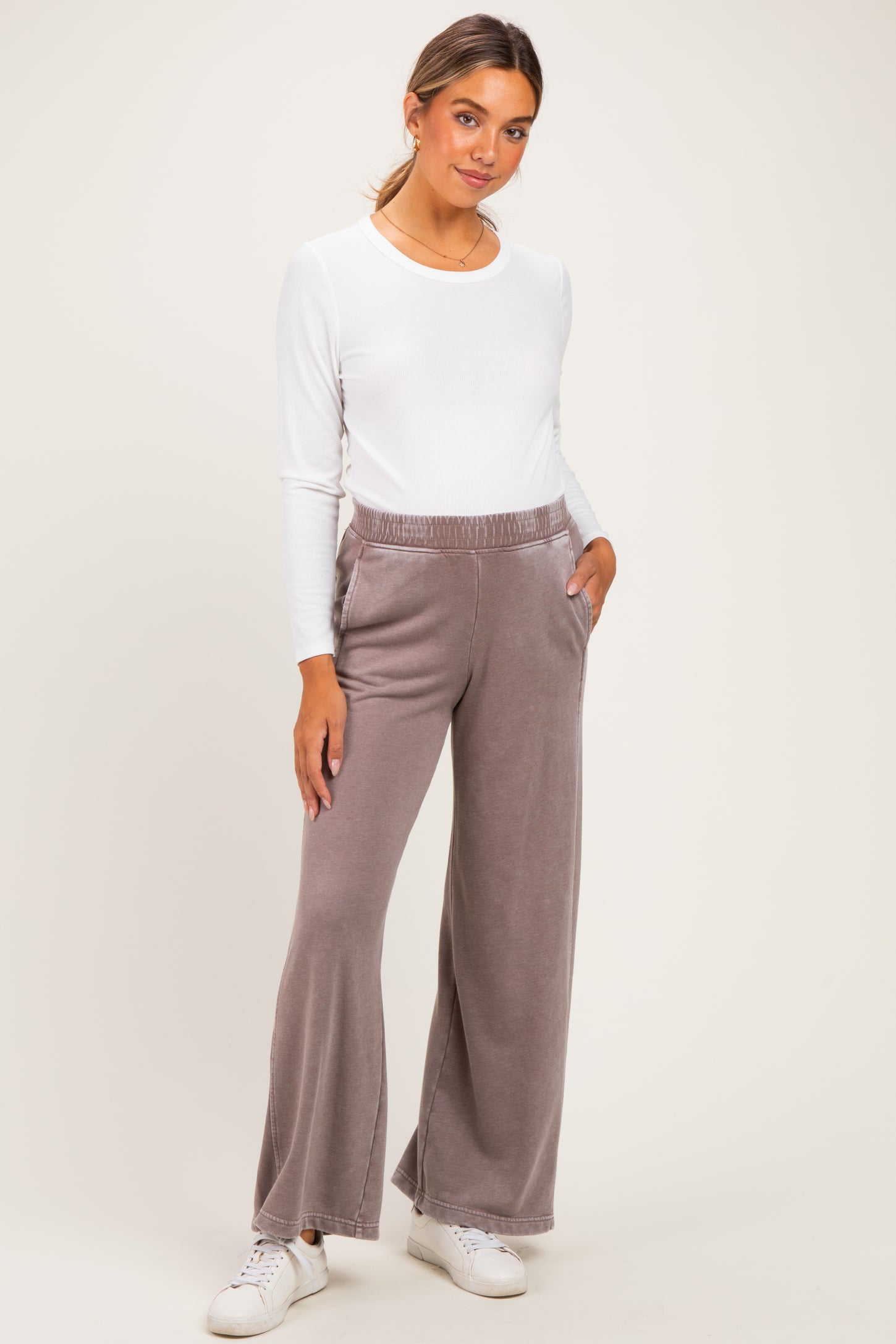 Mocha Mineral Wash Wide Leg Maternity Sweatpants