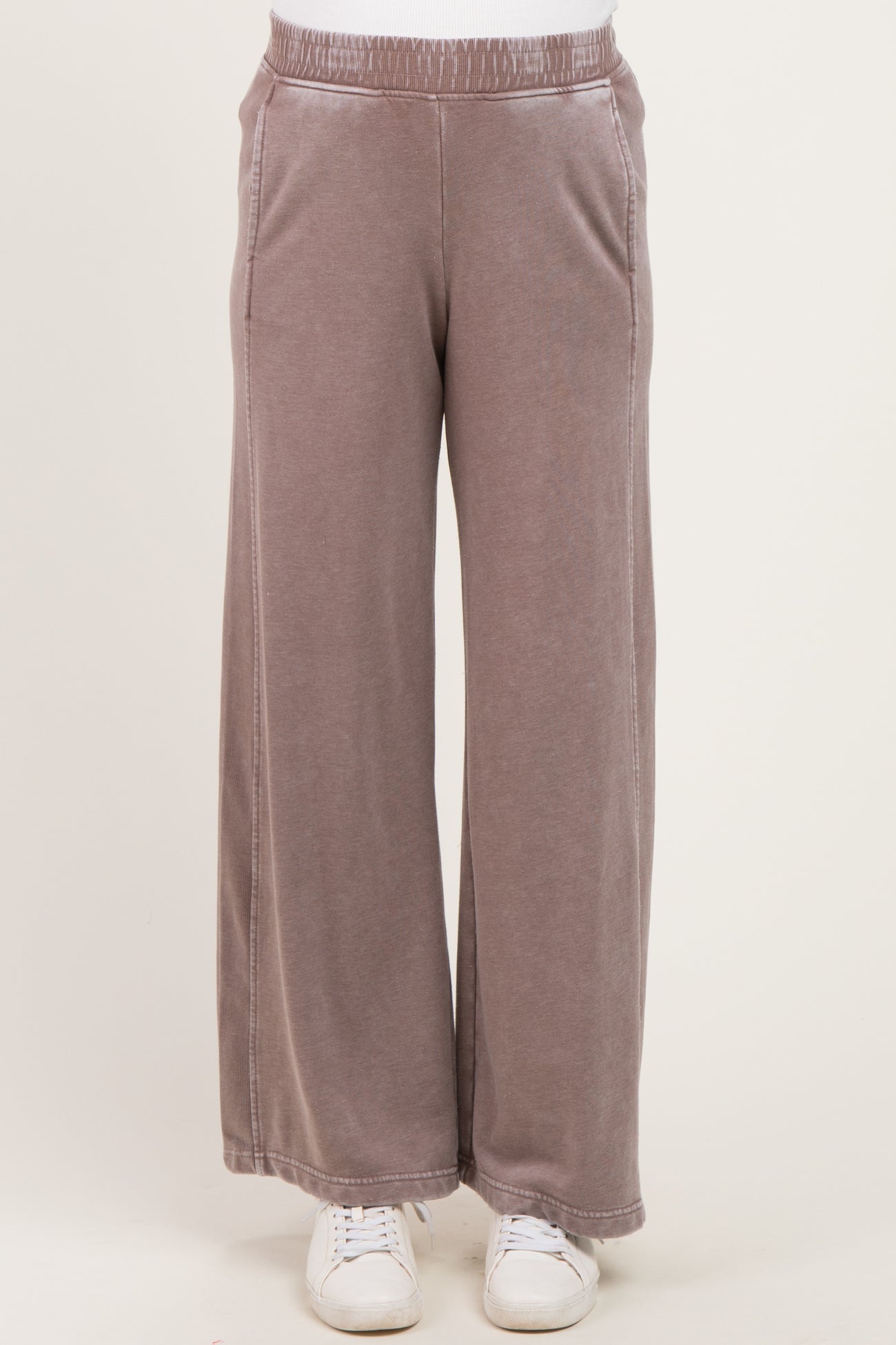 Mocha Mineral Wash Wide Leg Maternity Sweatpants