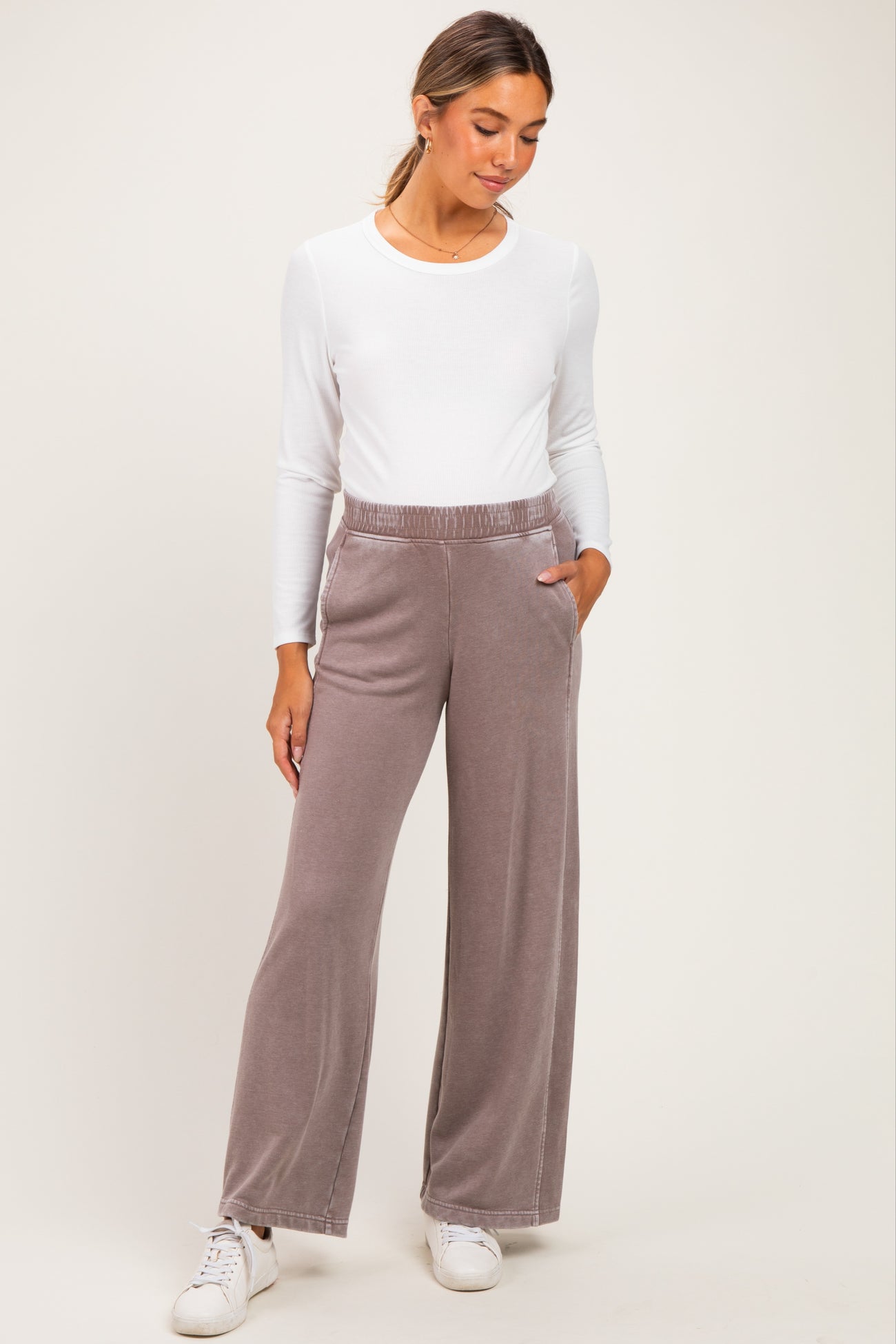 Mocha Mineral Wash Wide Leg Maternity Sweatpants