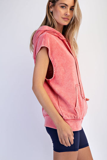 Red Mineral Wash Sleeveless Hoodie