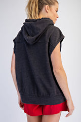 Black Mineral Wash Sleeveless Hoodie