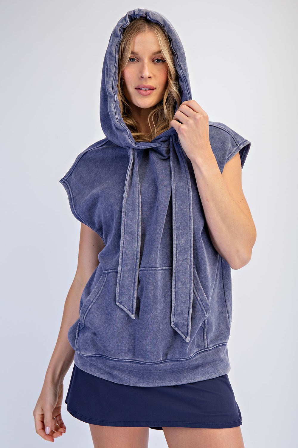 Navy Mineral Wash Sleeveless Hoodie
