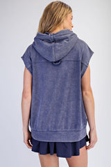 Navy Mineral Wash Sleeveless Hoodie
