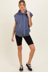 Navy Mineral Wash Sleeveless Maternity Hoodie