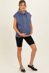 Navy Mineral Wash Sleeveless Maternity Hoodie