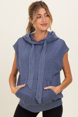Navy Mineral Wash Sleeveless Maternity Hoodie
