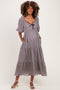 Brown Gingham Puff Sleeve Tiered Maternity Maxi Dress