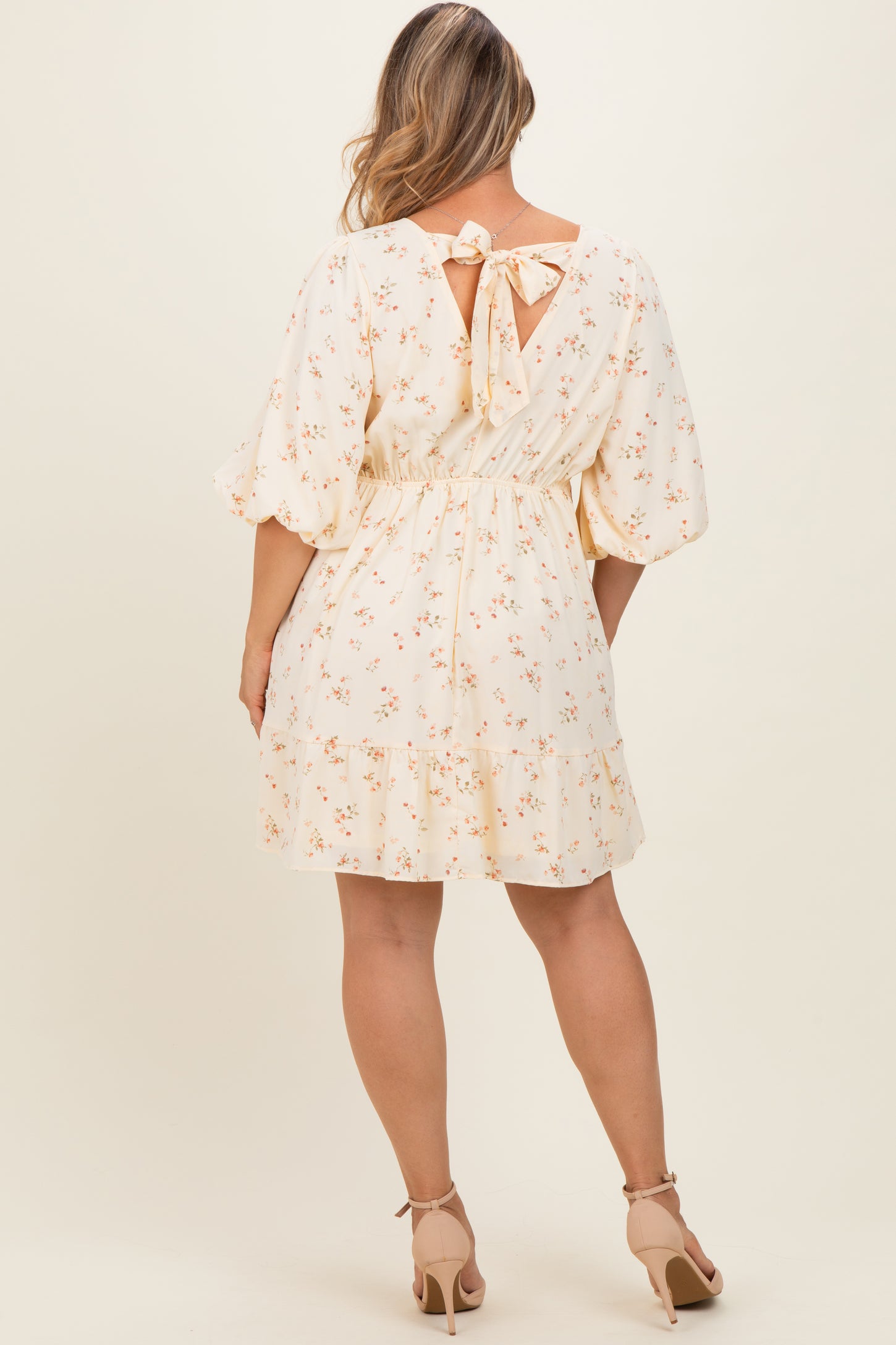 mini yellow floral dress Light Yellow Floral Back Tie Maternity Plus Mini Dress – PinkBlush