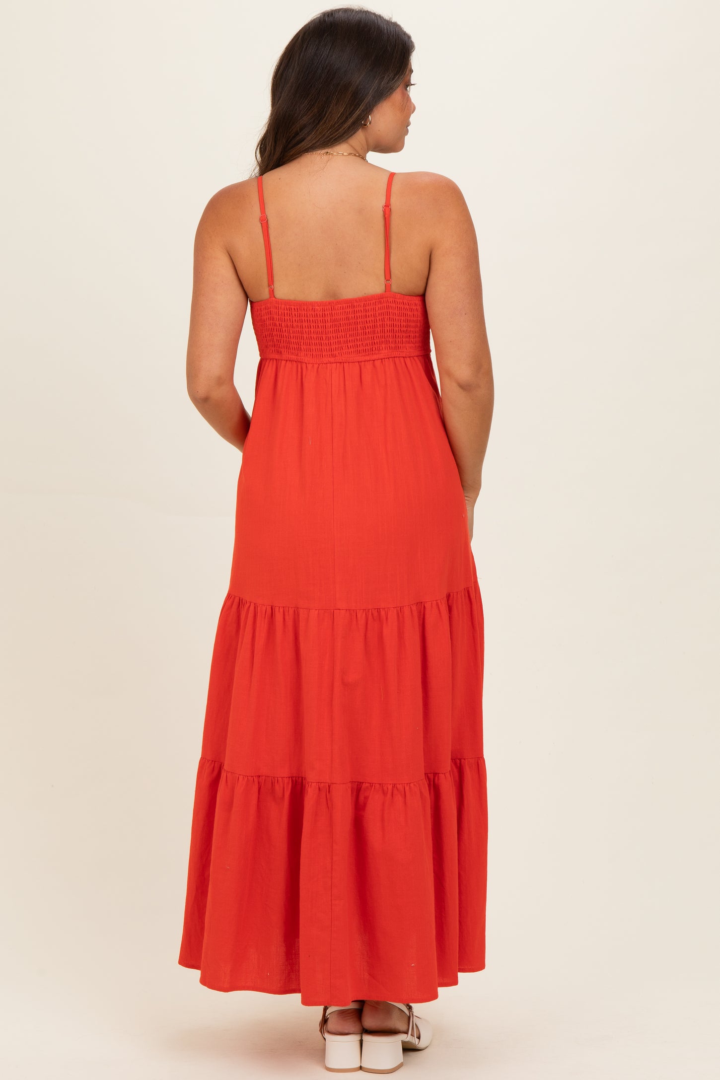 Tomato Red Tiered Maternity Maxi Dress