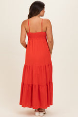 Tomato Red Tiered Maternity Maxi Dress
