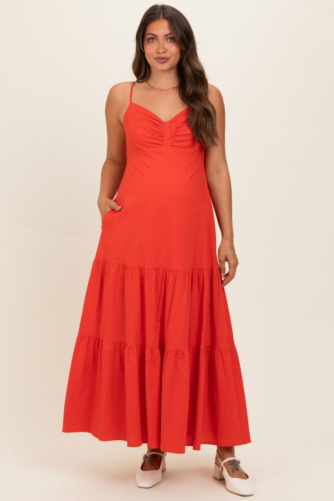 tomato red dress Tomato Red Tiered Maternity Maxi Dress – PinkBlush