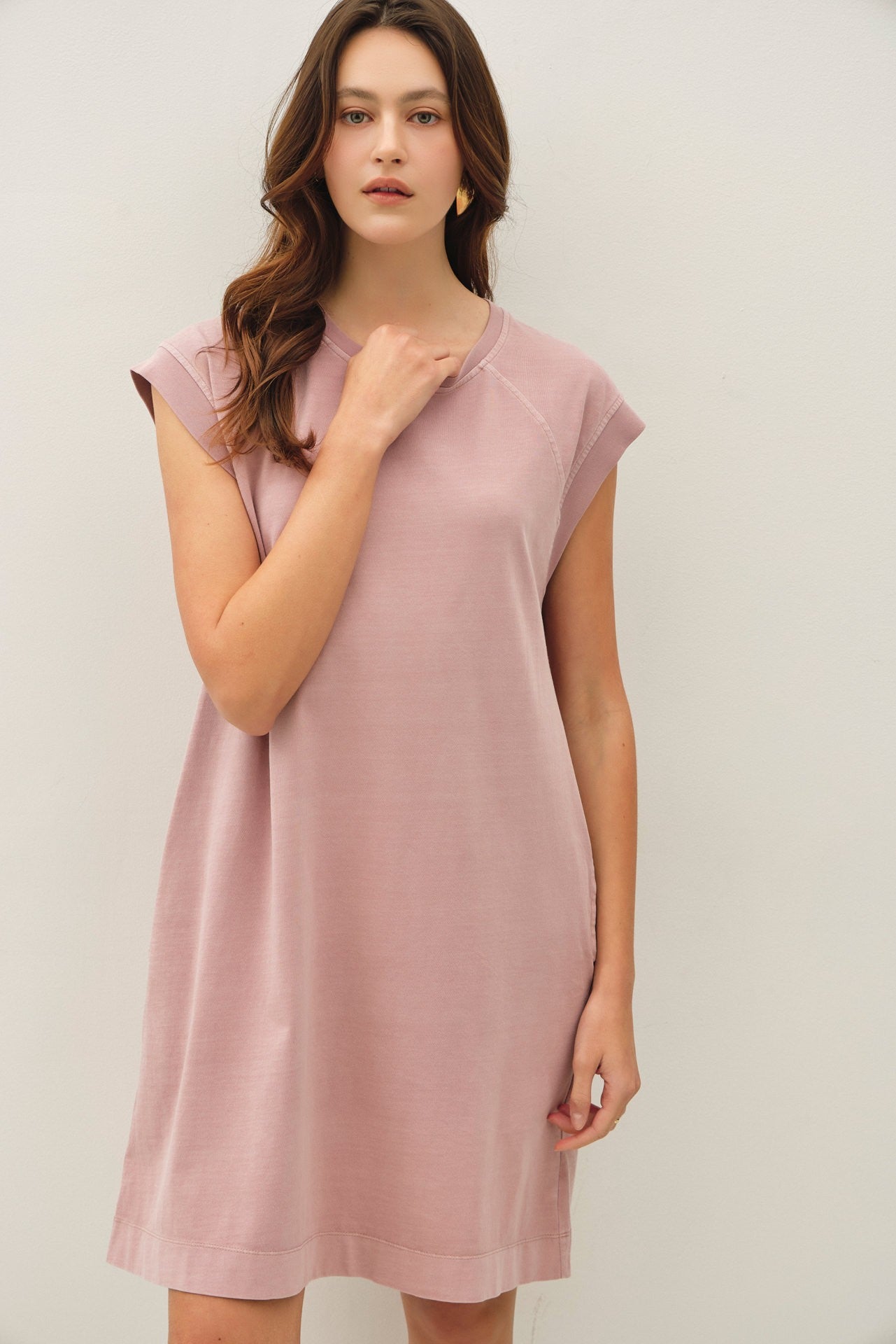 Pink Garment Washed Casual Capped Sleeve Maternity Dress Pink Garment Washed Casual Capped Sleeve Maternity Dress