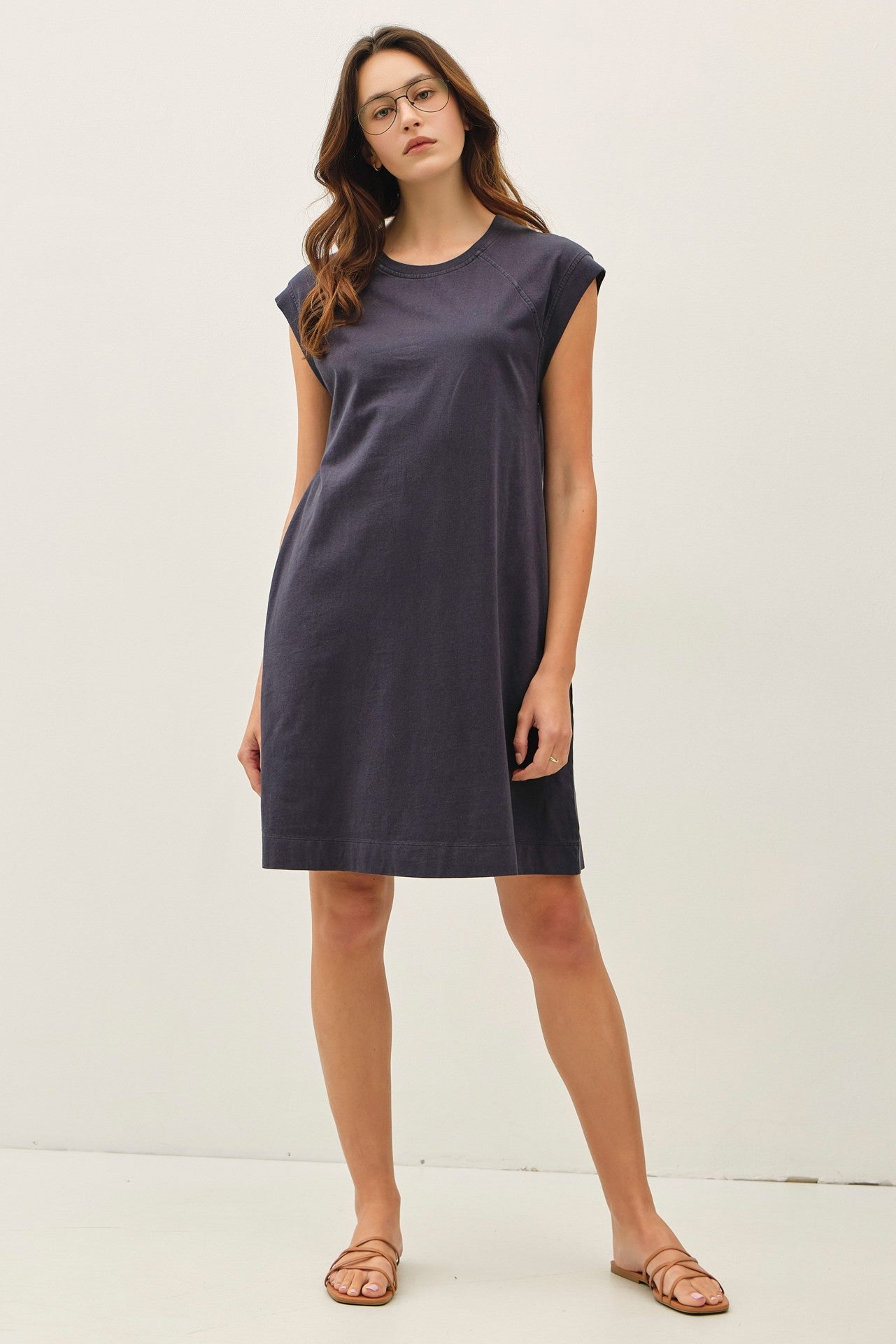 Charcoal Garment Washed Casual Capped Sleeve Dress PinkBlush Charcoal Garment Washed Casual Capped Sleeve Dress PinkBlush