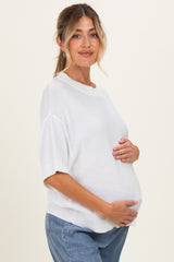 White Oversize Cut Sweater Maternity Top With Raw Edge
