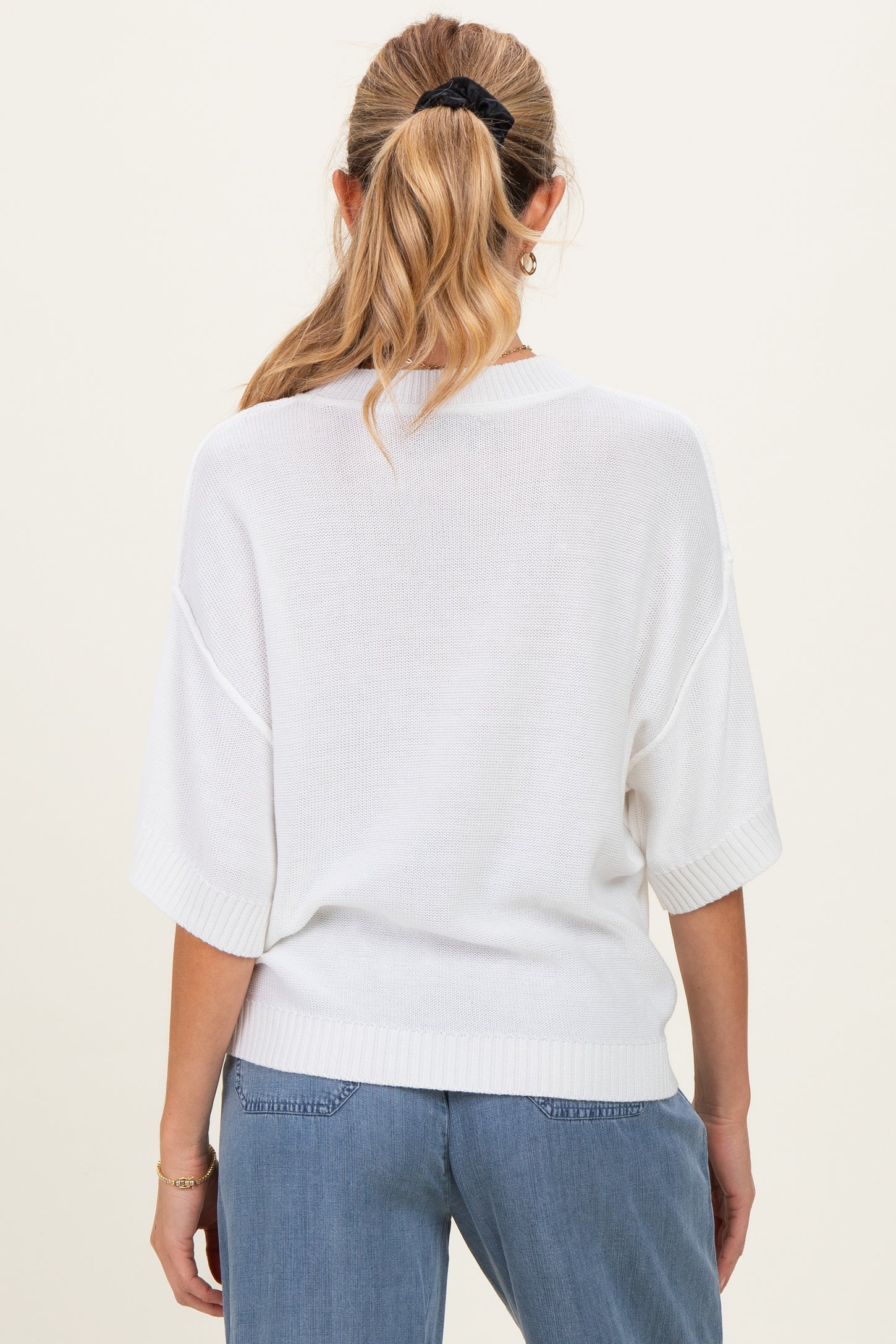 White Oversize Cut Sweater Maternity Top With Raw Edge