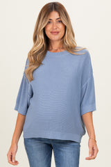 Blue Oversize Cut Sweater Maternity Top With Raw Edge