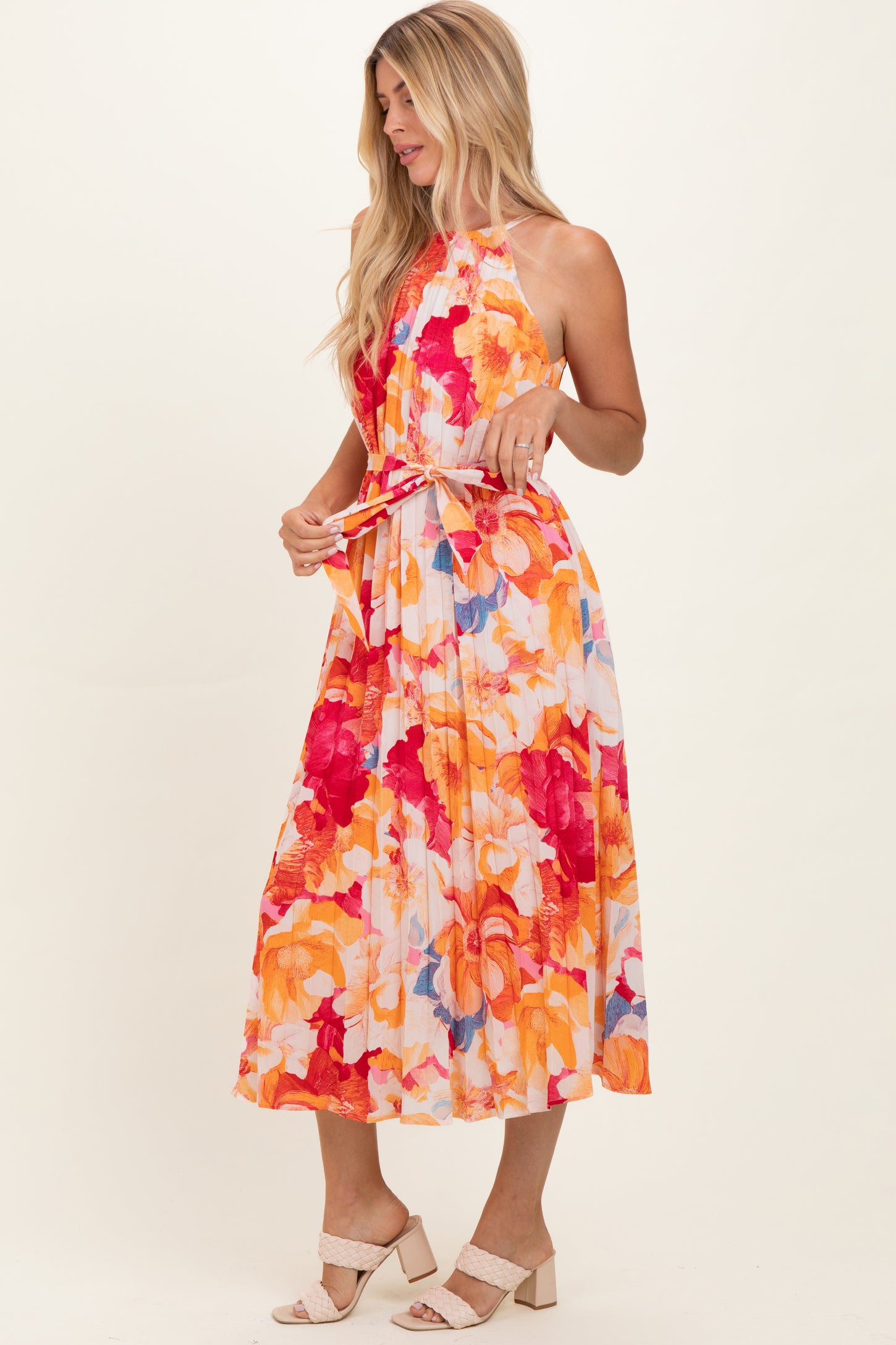 coral pink midi dress Women's The Felicity Pink Coral Cotton Midi Dress | Size: L