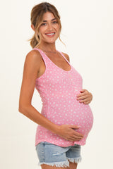 Pink Floral Pointelle Knit Maternity Tank Top