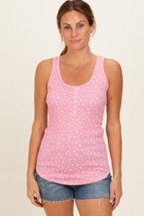 Pink Floral Pointelle Knit Tank Top