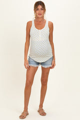 Mustard Floral Pointelle Knit Button Maternity Tank Top